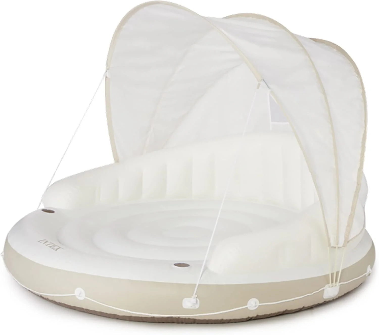 Canopy Island Inflatable Pool Float: Comfortable Lounge Surface – Built-in Cup Holders – Detachable Sunshade – 440lb Max Weight Capacity – 78.5