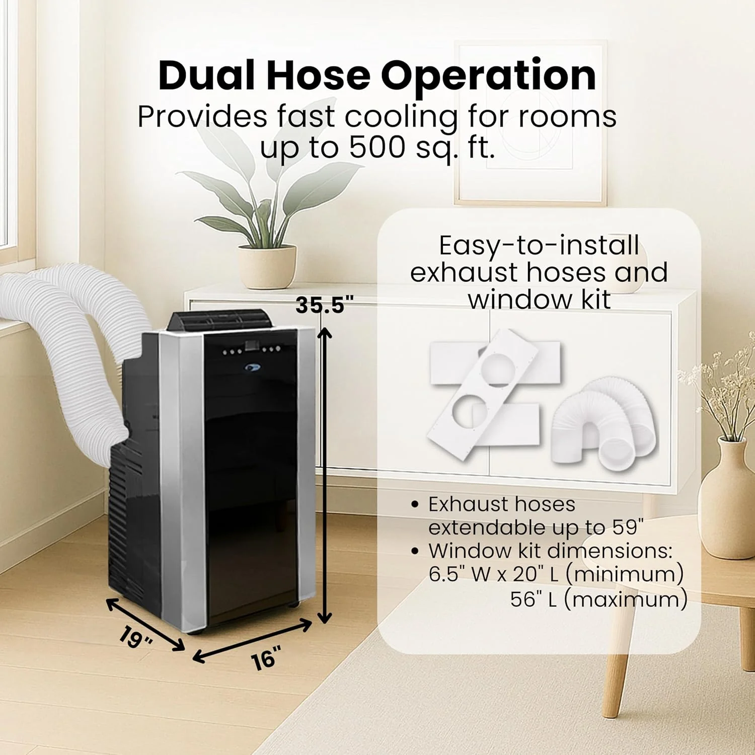 14000 BTU Portable AC Dual Hose 3 in 1 Cooling for 500 SqFt ARC14S with Window Kit