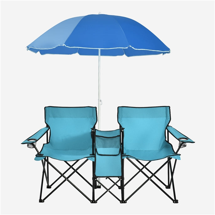2025 Double Folding Picnic Chairs Umbrella Mini Table Beverage Holder Carrying Bag