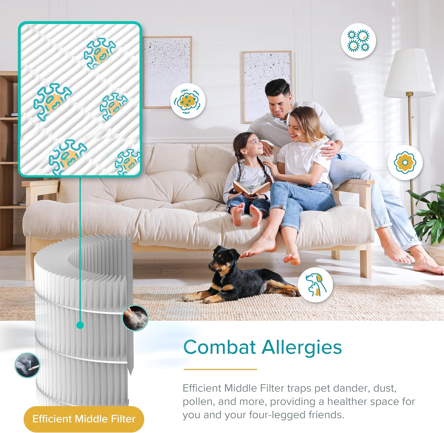 Air Purifier for Home Allergies Pets Hair in Bedroom & Standing Fan for Bedroom, 82ft CirculAir 120° Oscillating Fan