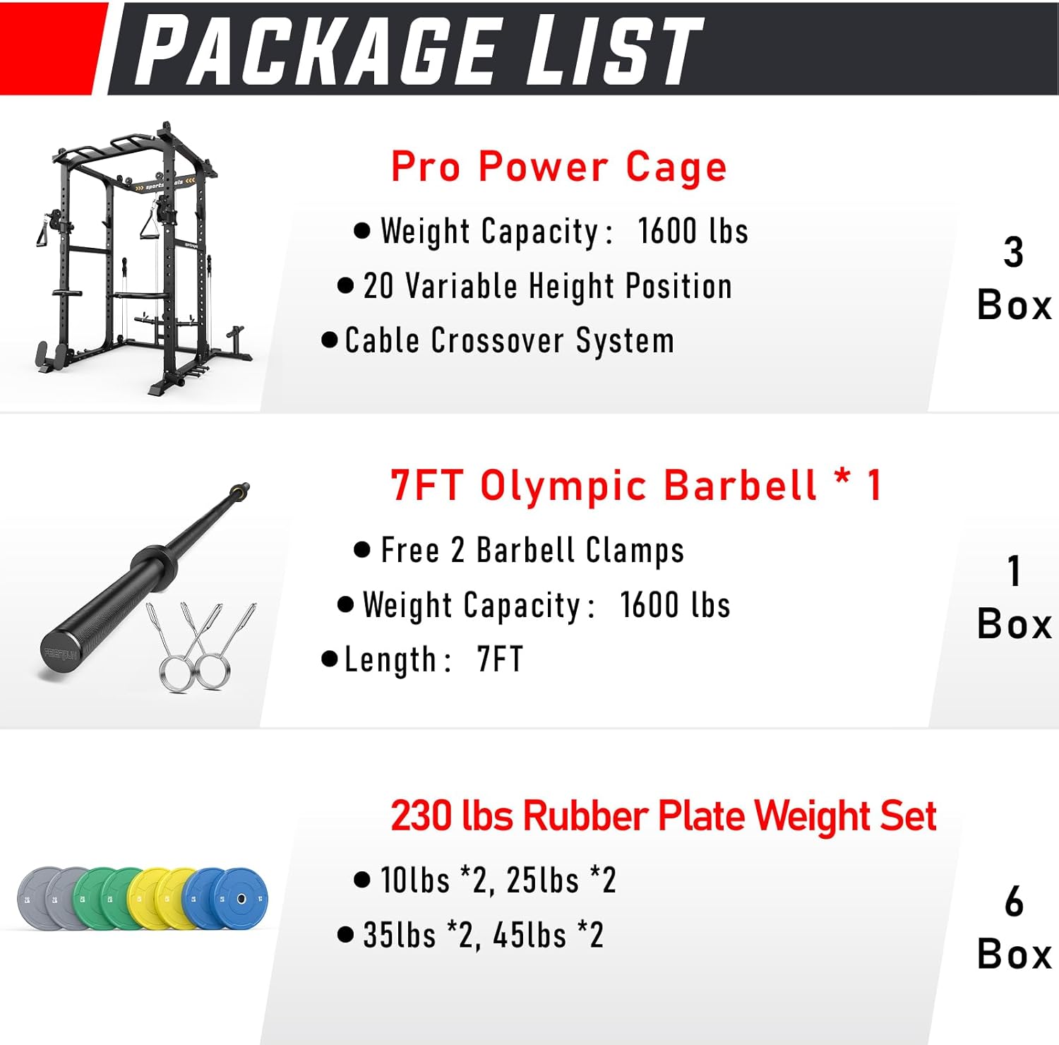 Sportsroyals Power Cage,1600lbs Multi-Function Power Rack with Adjustable Cable Crossover System and More Training Attachment, Weight Cage for Home Gym