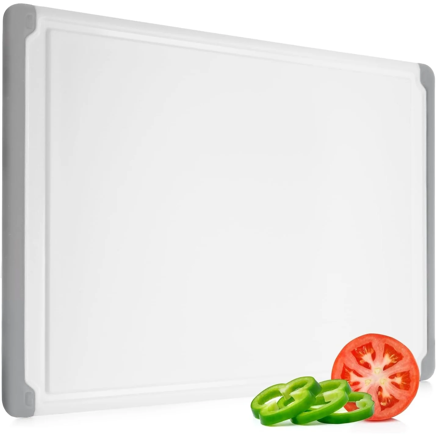 Plastic Cutting Boards - Large 18 x 12 Inch Rubber Cutting Board with Juice Grooves, Non-Slip, Dishwasher Safe Cutting Boards