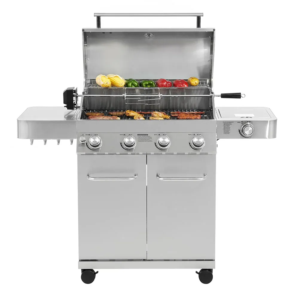 Monument Grills 17842 Stainless Steel 4 Burner Propane Gas Grill with Rotisserie
