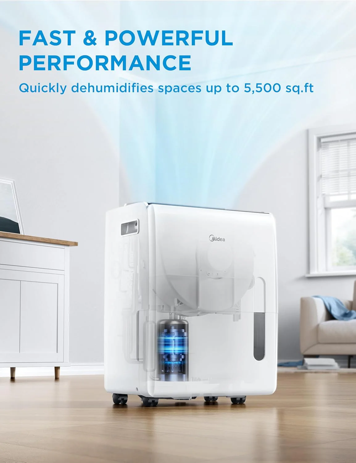 Midea 4,500 Sq. Ft. Dehumidifier With Pump Included, Energy Star Certified, 50 Pint - Ideal For Basements, Large & Medium Sized Rooms, And Bathrooms (White)