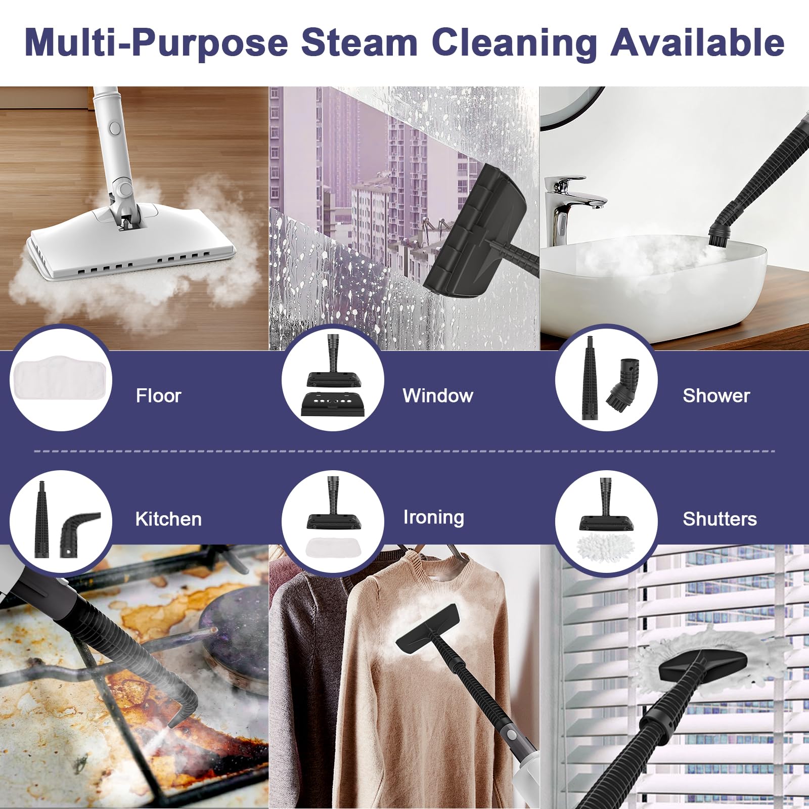 ACHTFACH 6 in 1 Rotated Steam Mop Cleaner with 2 Microfiber Pads