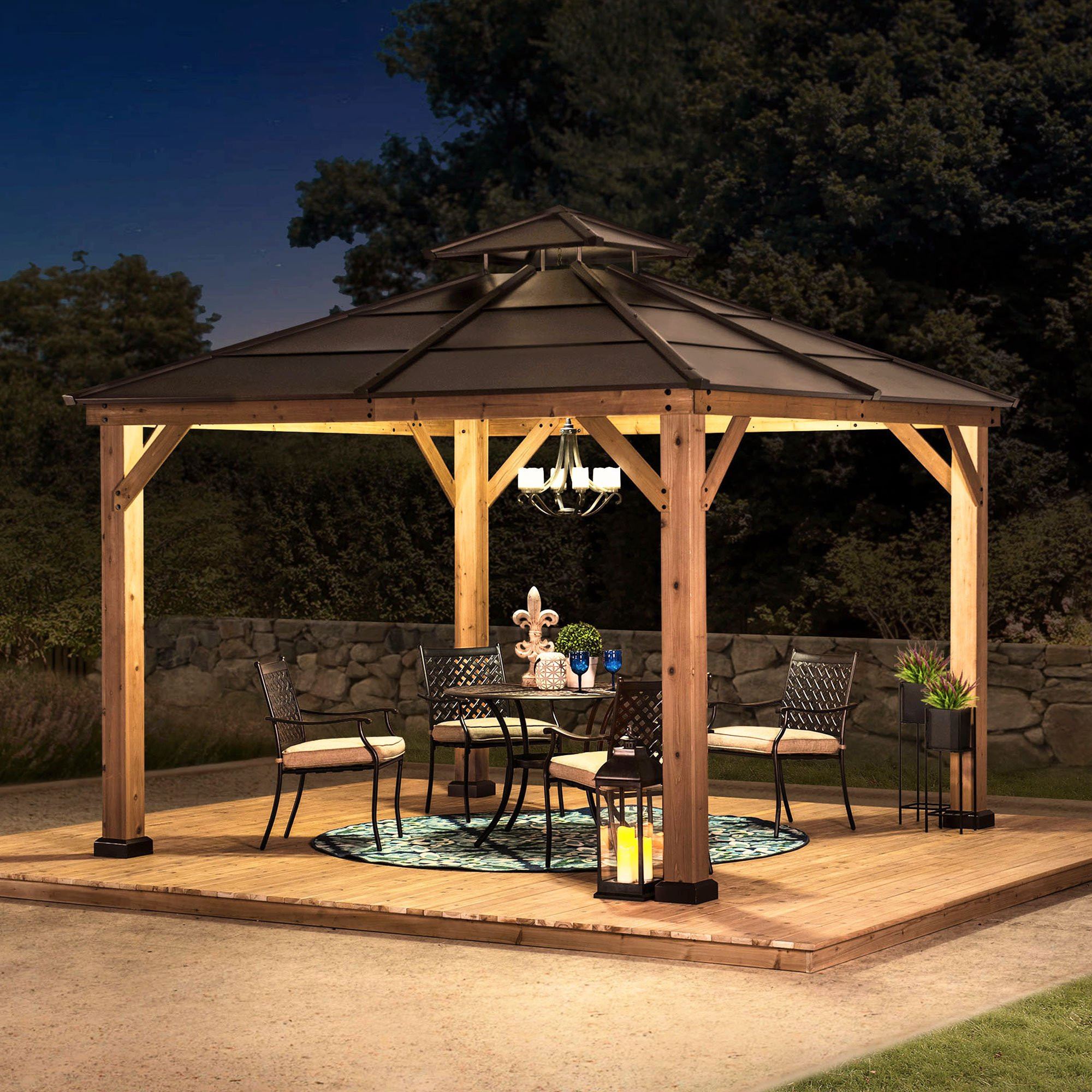 10 ft. x 10 ft. Cedar Framed Gazebo with Steel 2-Tier Hip Roof Hardtop