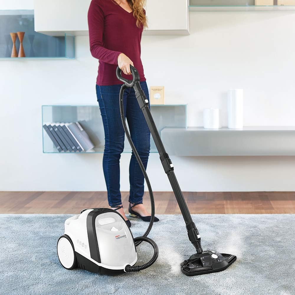 POLTI 8012628 Vaporetto   100 T Dampfreinigungsgert mit 4 Bar, ttet und beseitigt 99,99 Prozent Viren, Keime und Bakterien, Weiss/Türkis Metallic, Wassertankkapazitt 2 l, Dampfmenge 110 g/Min