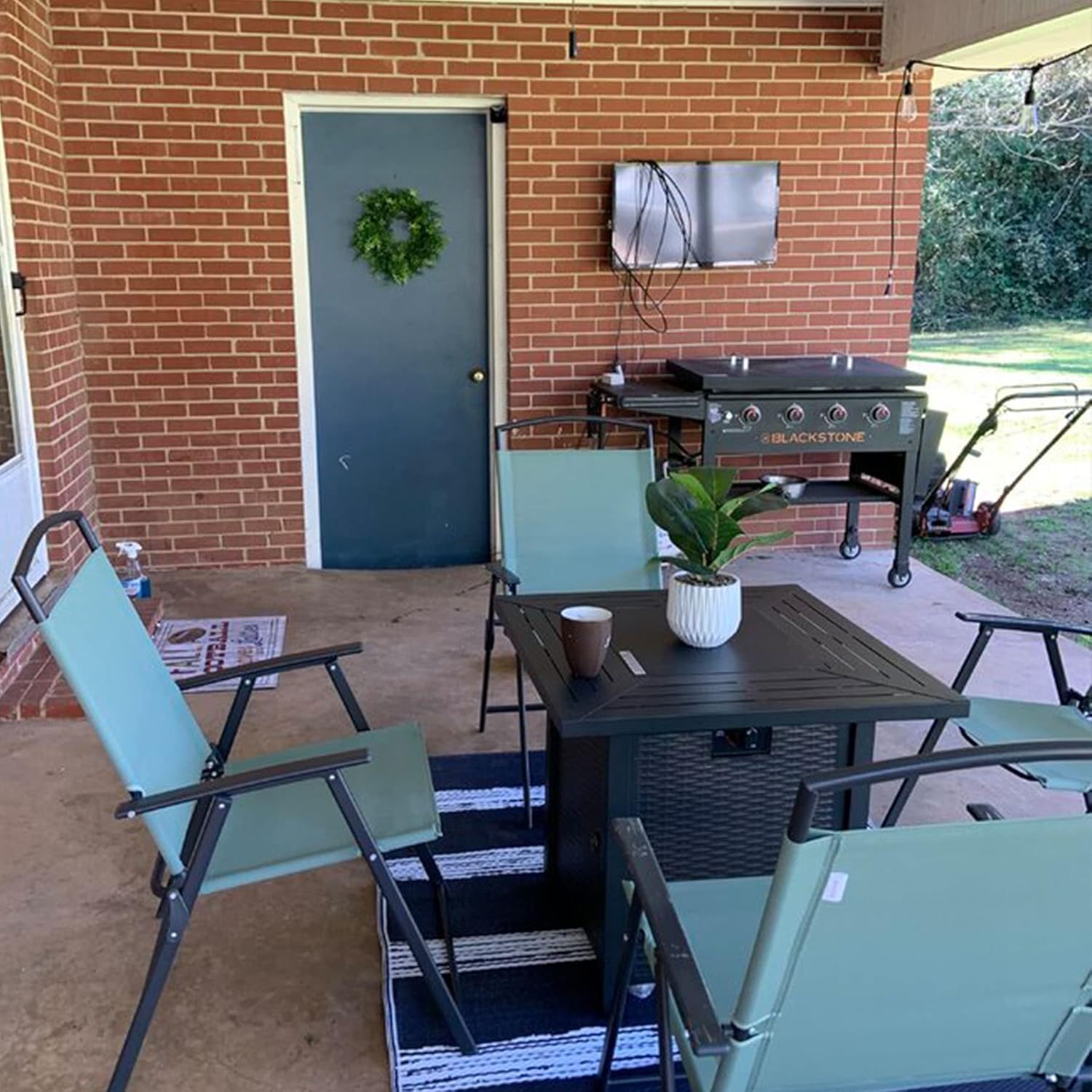 28-inch, 50,000-watt automatic ignition gas fire pit table, CSA-certified, imitation wicker wood material, equipped with a 6.6-pound stone shelf, suitable for gardens/terraces/balconies/backyards.