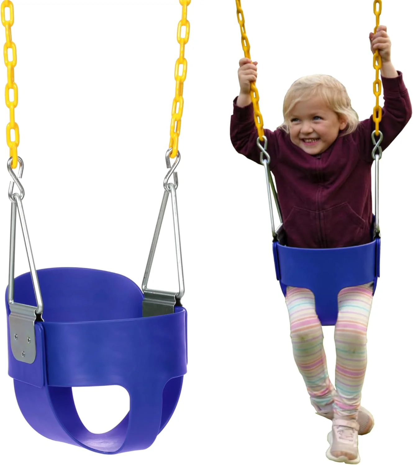Heavy-Duty High Back Full Bucket Toddler Swing Seat | Coated Swing Chains Fully Assembled | Green Swing Set Accessory