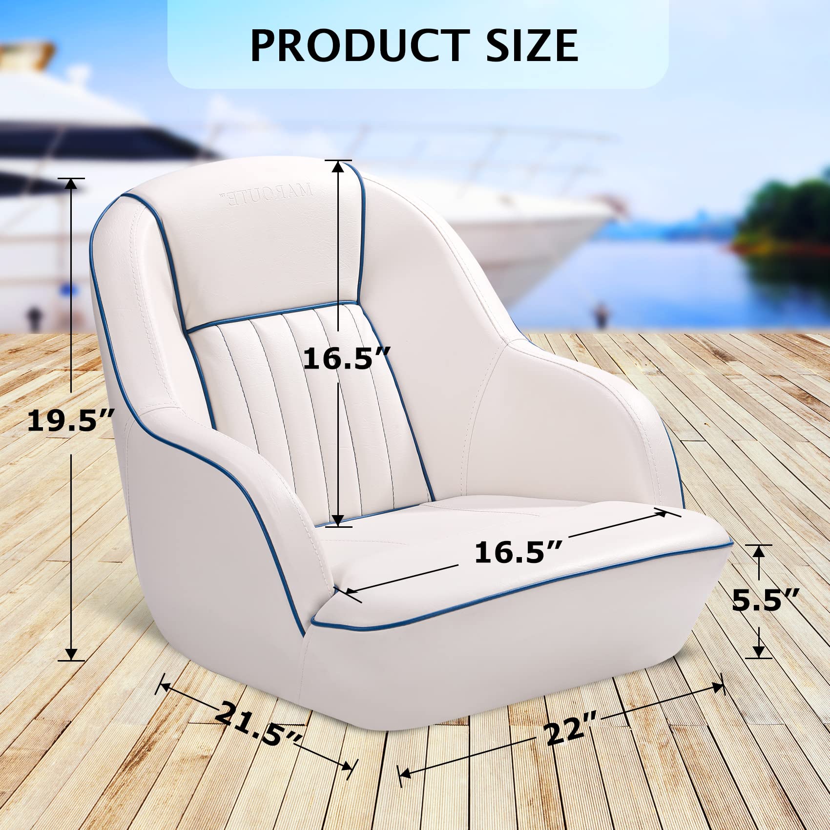 Pontoon Boat Seat, Captains Bucket Boat Seat, Back Folding Boat, Boat Cabin Seating – White & Blue