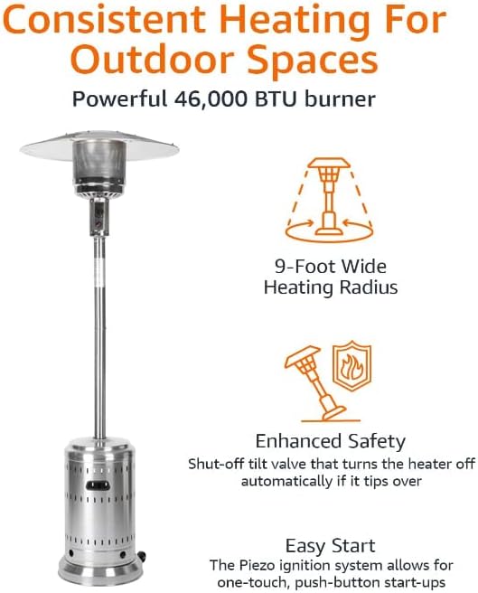 2025 46,000 BTU Outdoor Propane Patio Heater