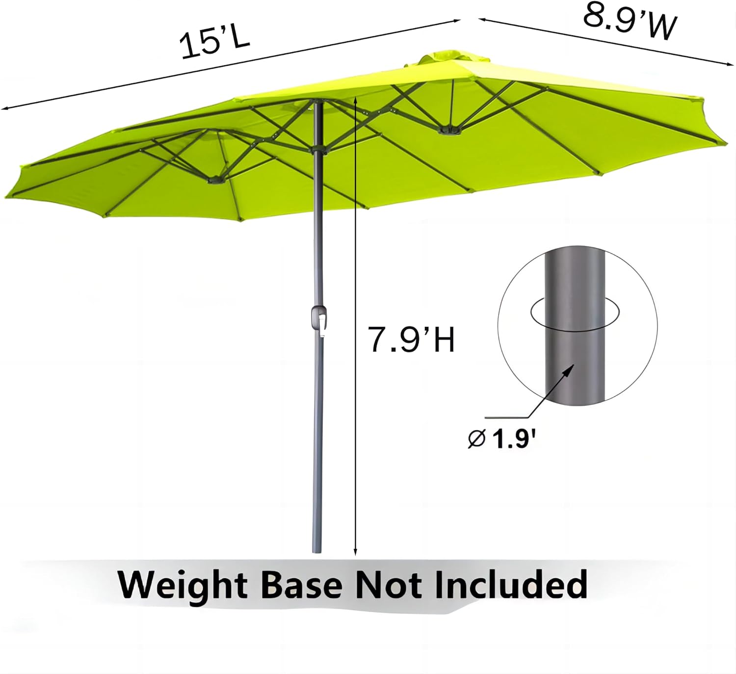 15ft Patio Umbrella with Solar Lights, Large Double Umbrella Outdoor, Rectangle 180''x106'' Umbrellas with 156 PCS LED Lights and Crank Handle for Backyard Deck Pool Shade in Black(1.9
