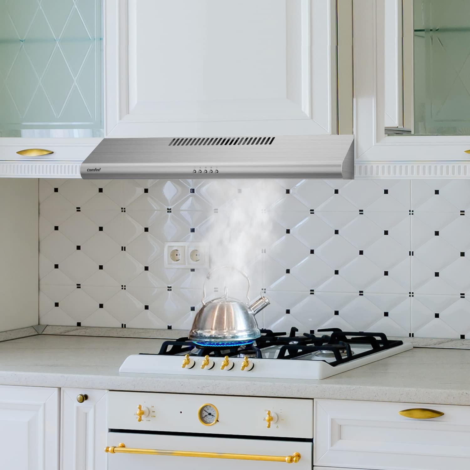 Comfee 30 inch Under Cabinet Ducted/Ductless Convertible Slim Vent Durable Stainless Steel Kitchen Reusable Filter