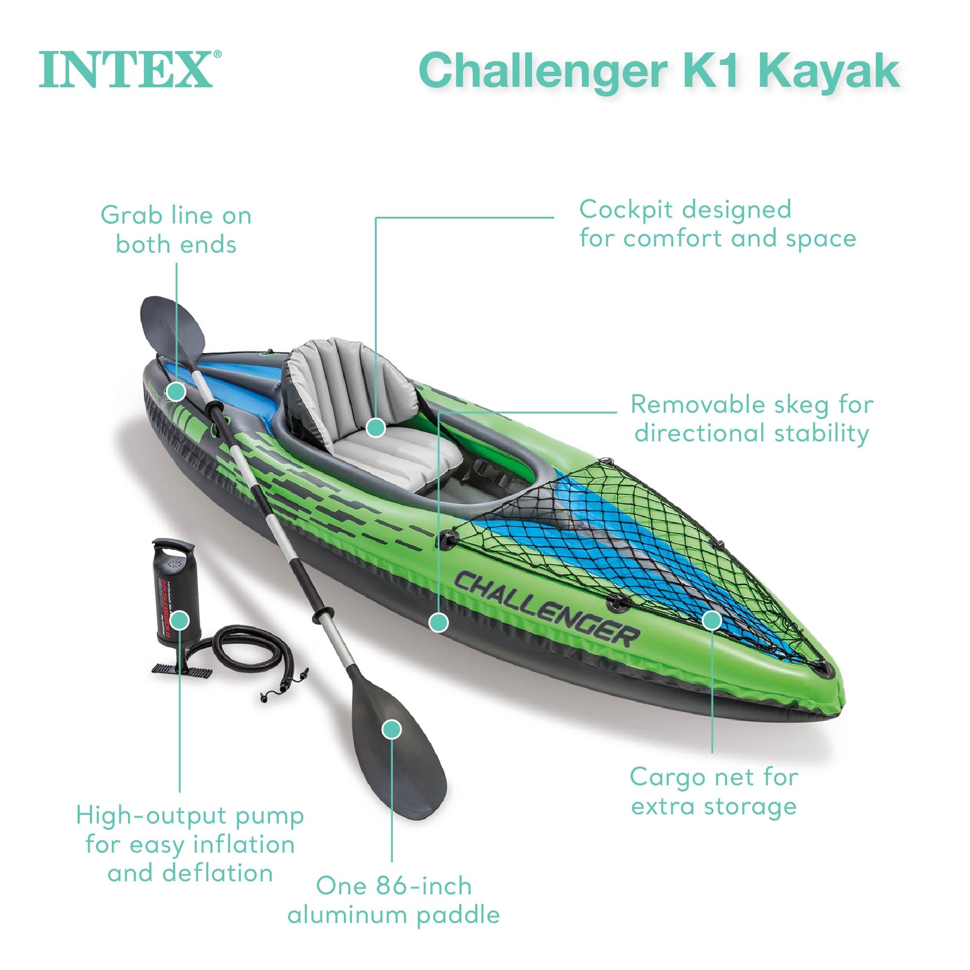 Intex Challenger K1 Inflatable Kayak Set – 1-Person – 220lb Weight Capacity