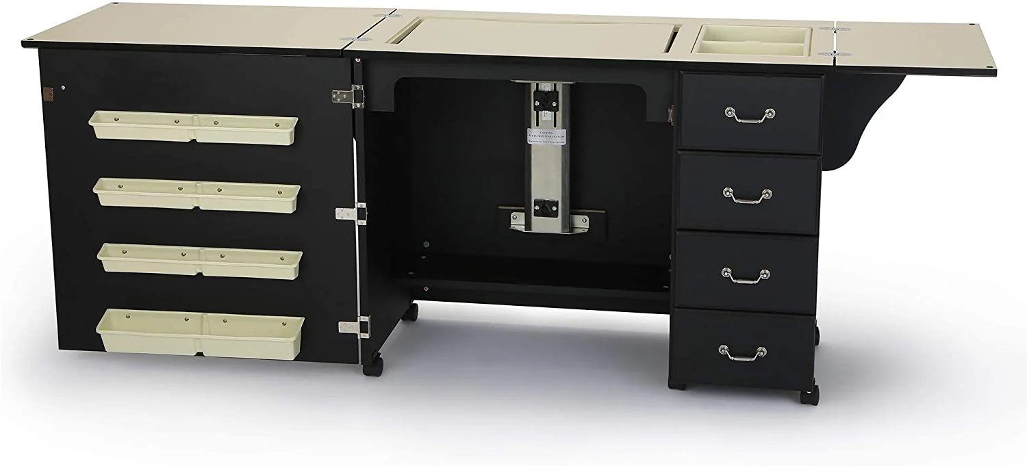 Jean Sewing Cabinet for Sturdy Sewing, Cutting, Quilting, and Crafting with Storage and Airlift, Black Finish