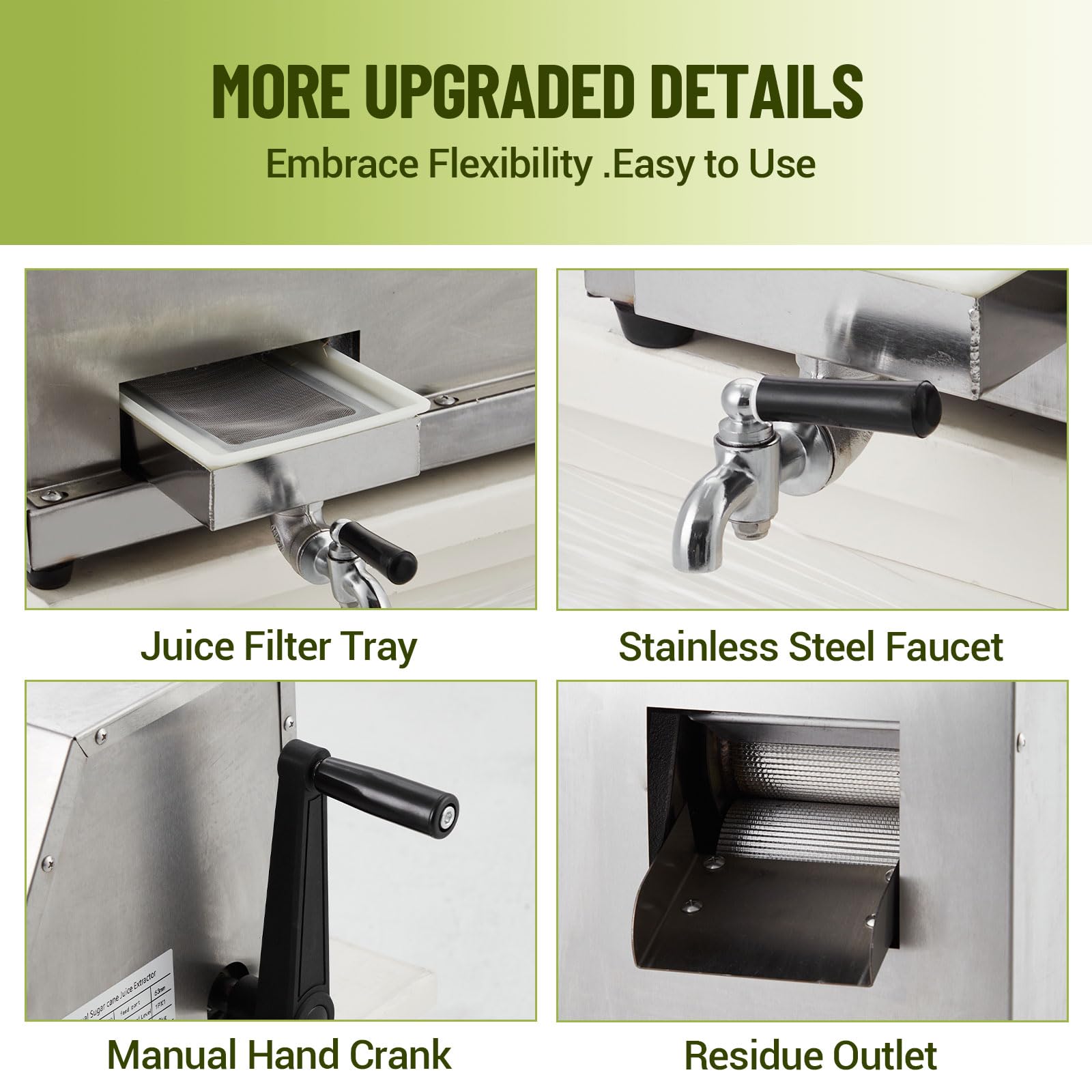 Manual Sugar Cane Juicer Machine, Sugar Cane Press with 3 Stainless Steel Drums and 2.4-inch Large Inlet, Sugarcane Juice Machine with 110LBS/H, Suitable for Home/Commercial Use