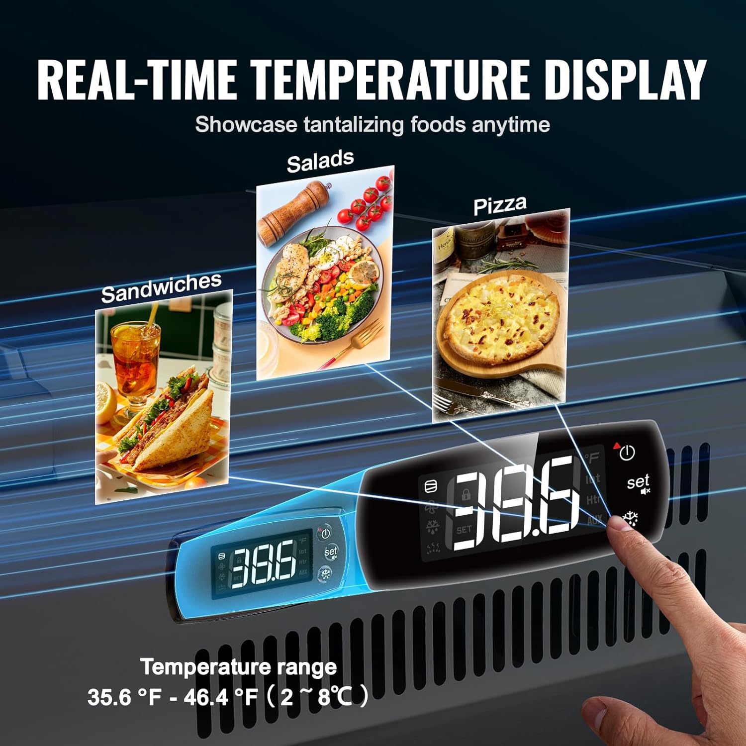 Refrigerated Condiment Prep Station, 135 W Countertop Refrigerated Condiment Station, with 2 1/3 Pans & 4 1/6 Pans, 304 Stainless Body and PC Lid, Sandwich Prep Table with Stainless Guard, ETL