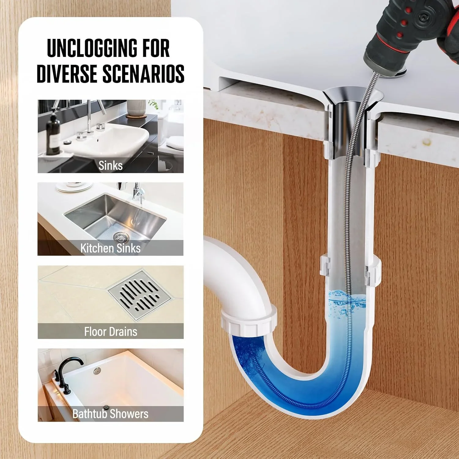 20V Cordless Electric Drain Auger-Efficient 25Ft Auto-Feed Drain Snake with Replaceable Cable,2.0Ah Battery,Charger,Storage Bag & Gloves for Kitchen,Bathroom,Shower Pipes (3/4