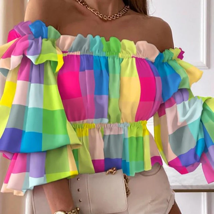 Serena Check Ruffle-Halter Blouse