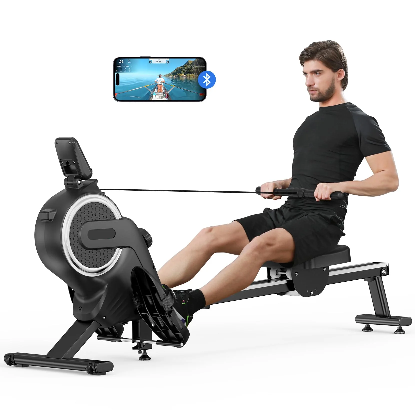 Rowing Machine, 16 Level Resistance Magnetic Rowing Machine Max 265lb Weight Capacity Row Machine Neche Resistance Magnetic with App Compatible Rower for Home Gym