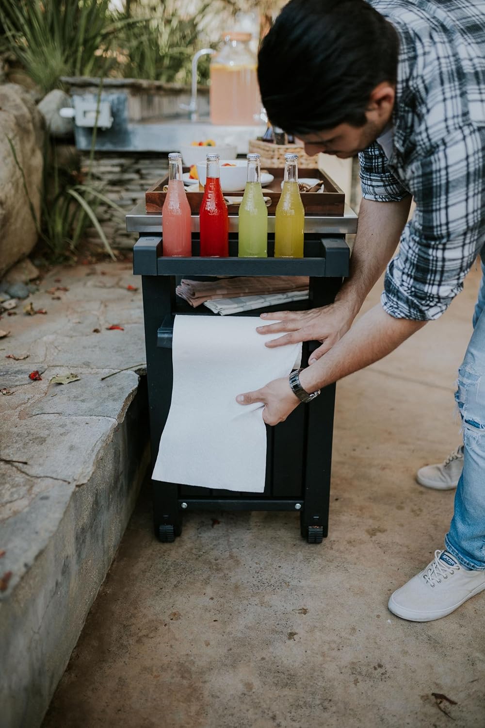 Keter Outdoor Rolling Table Cart for Food Prep, Storage, Bar & Grill, Dark Brown