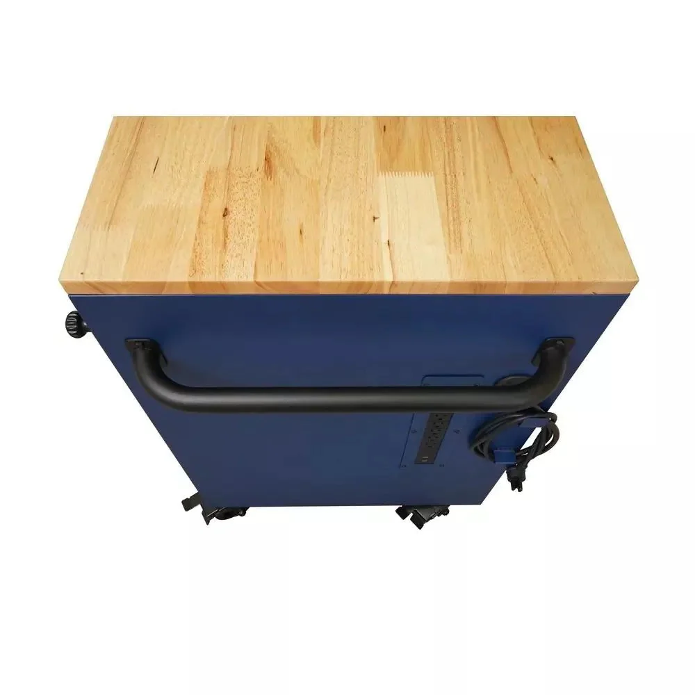 2025 Heavy-Duty 52 in. 9-Drawer Mobile Workbench with Adjustable-Height Solid Wood Top in Matte Blue