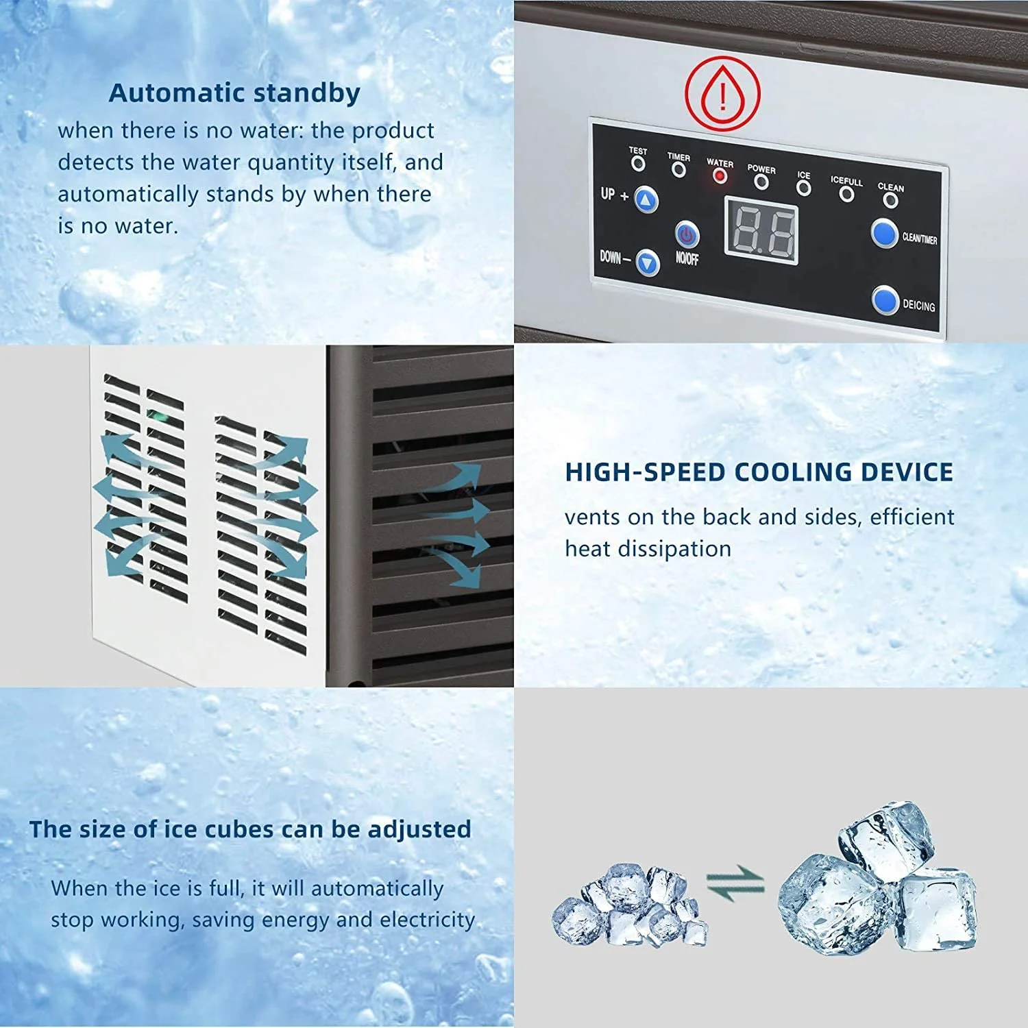 Commercial Ice – 110LBS/24H Stainless Steel Free-Standing Ice Machine Maker Air Cooling Ice