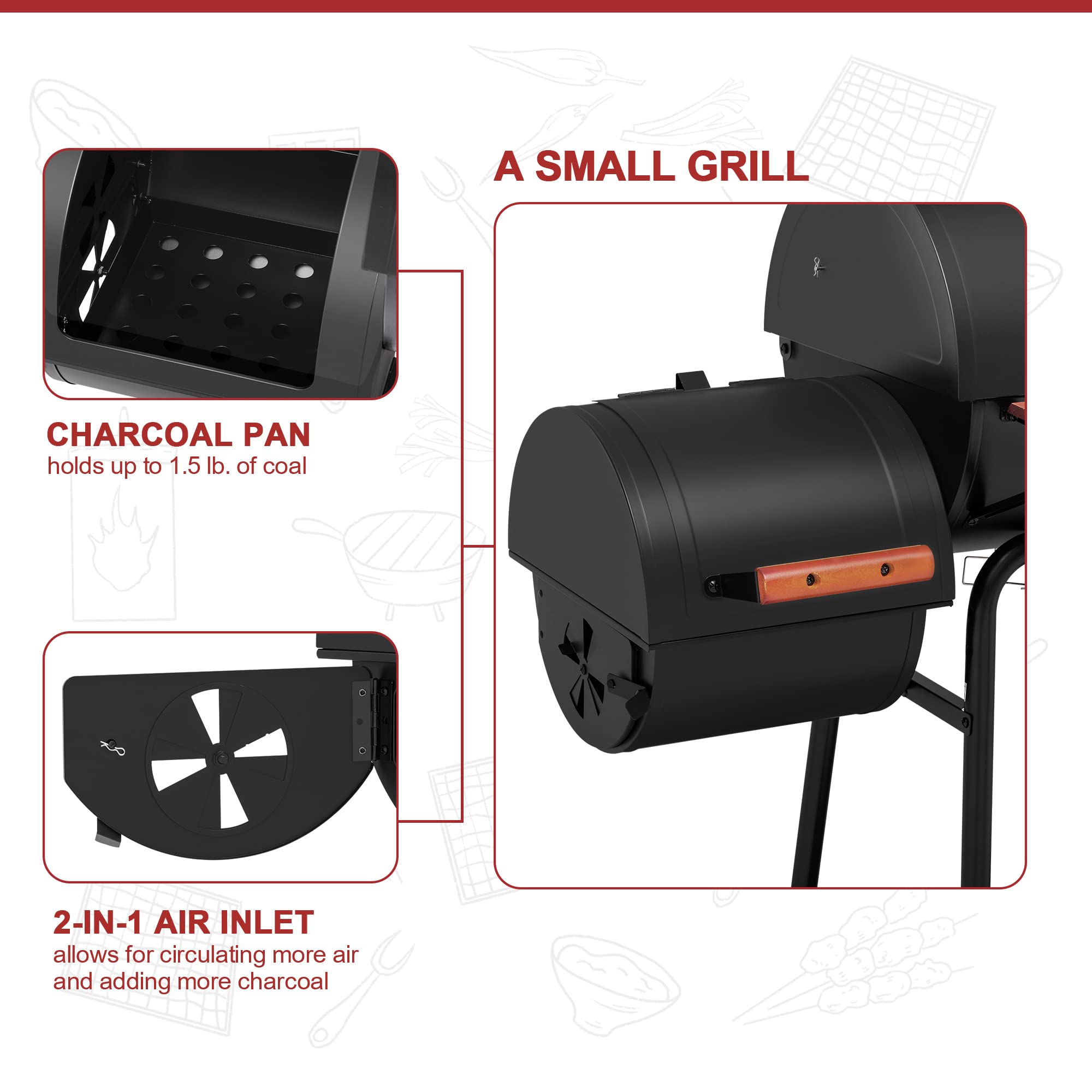 Royal Gourmet CC1830W 30-Inch Charcoal Grill with Offset Smoker