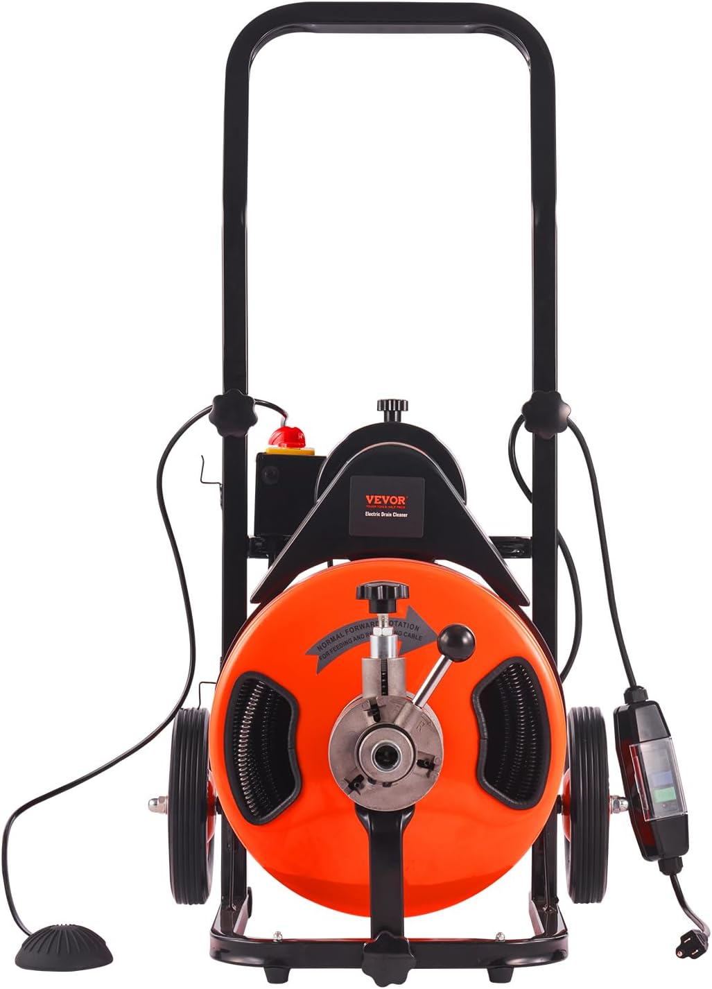 Drain Cleaner Machine 100FT x 1/2Inch, Auto Feed Sewer Snake Auger with 4 Cutter & Air-activated Foot Switch for 1