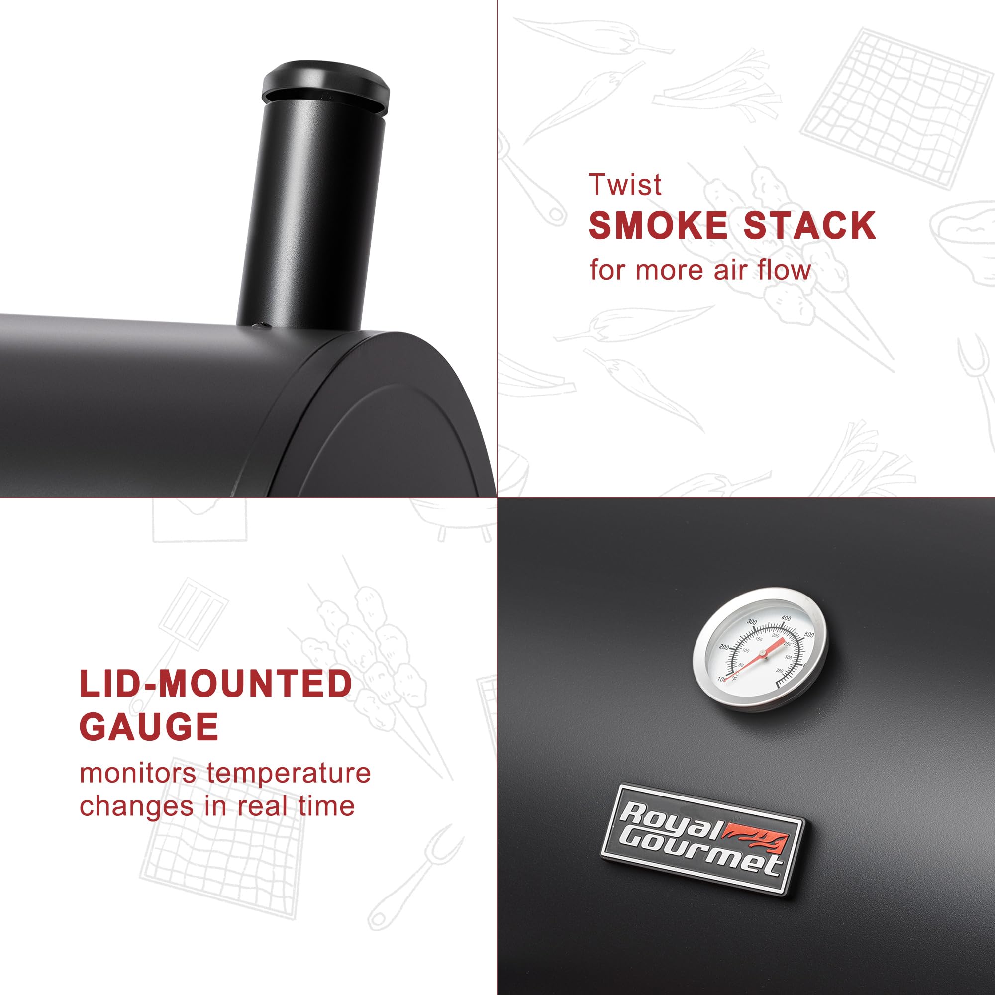 Royal Gourmet CC1830W 30-Inch Charcoal Grill with Offset Smoker