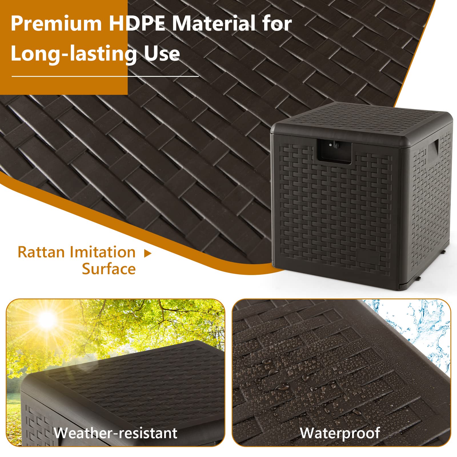 Outdoor Storage Box, 31 73 100 Gallon Waterproof Resin Patio Storage Box with Lockable Lid, Side Handle for Pillows, Cushions