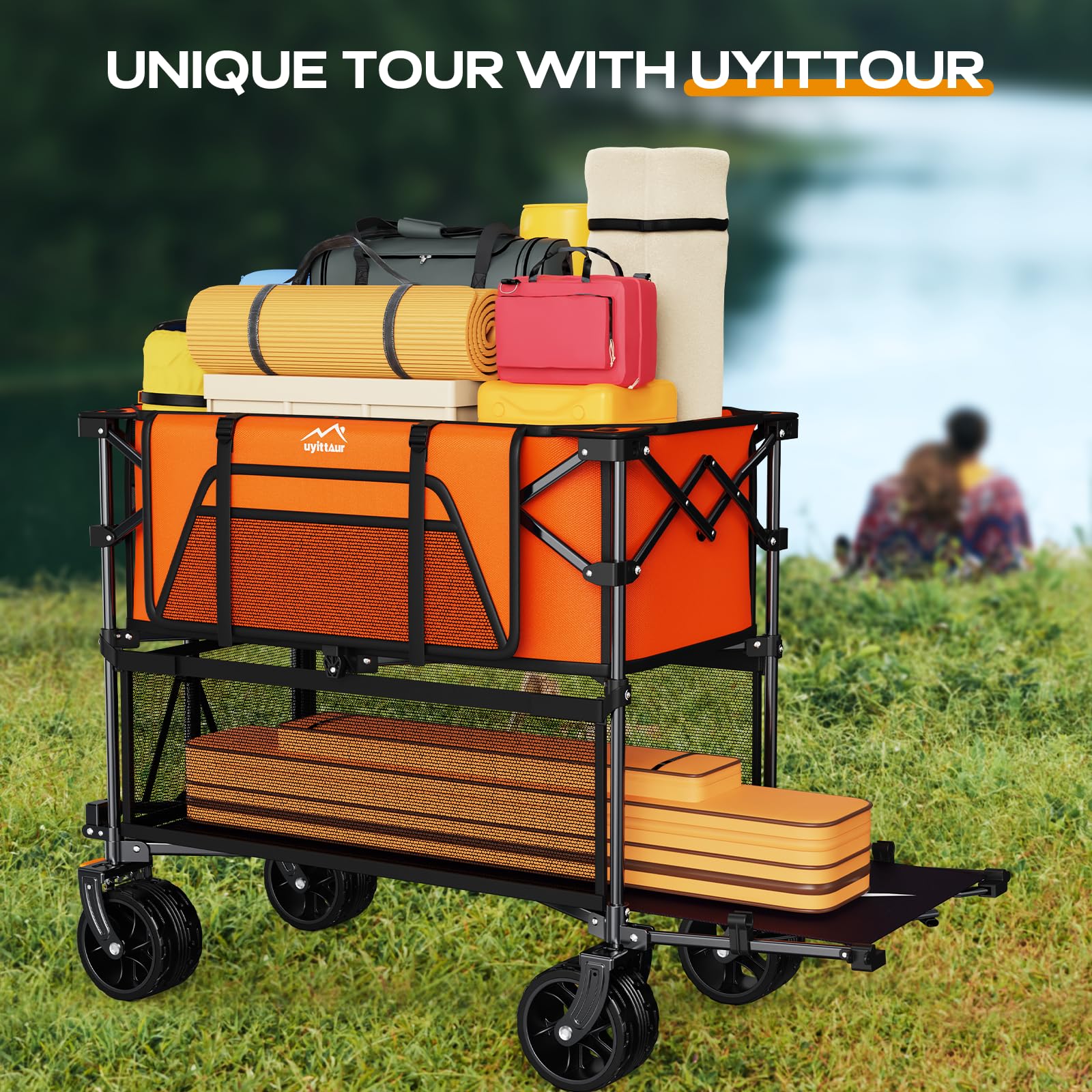 Uyittour Foldable 50''L Extra Long Double Decker Wagon for Sport