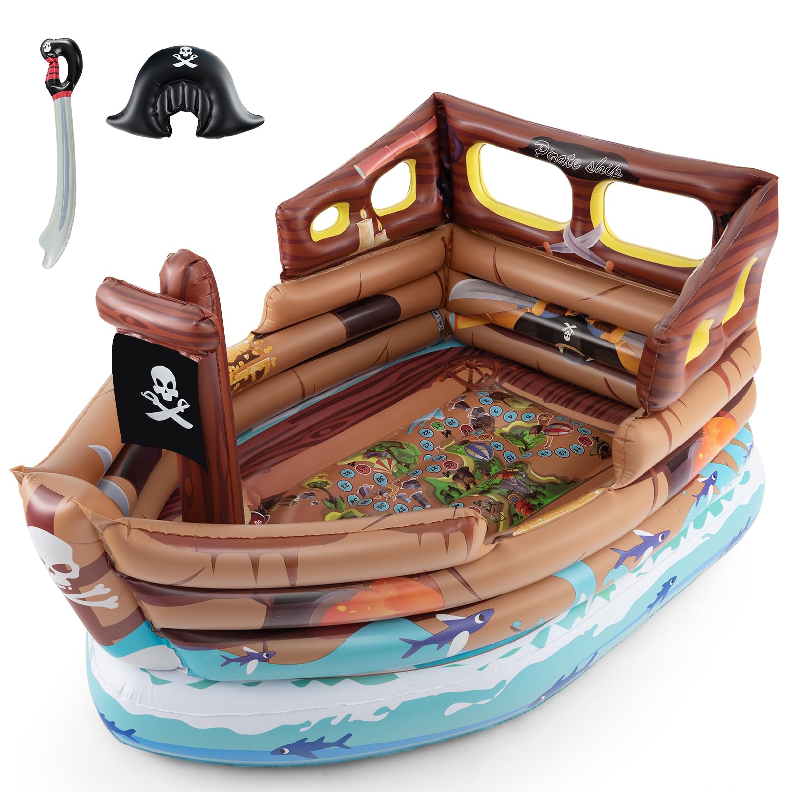 2025 Inflatable Pirate Ship, Blow up Playscape with Built in Motor