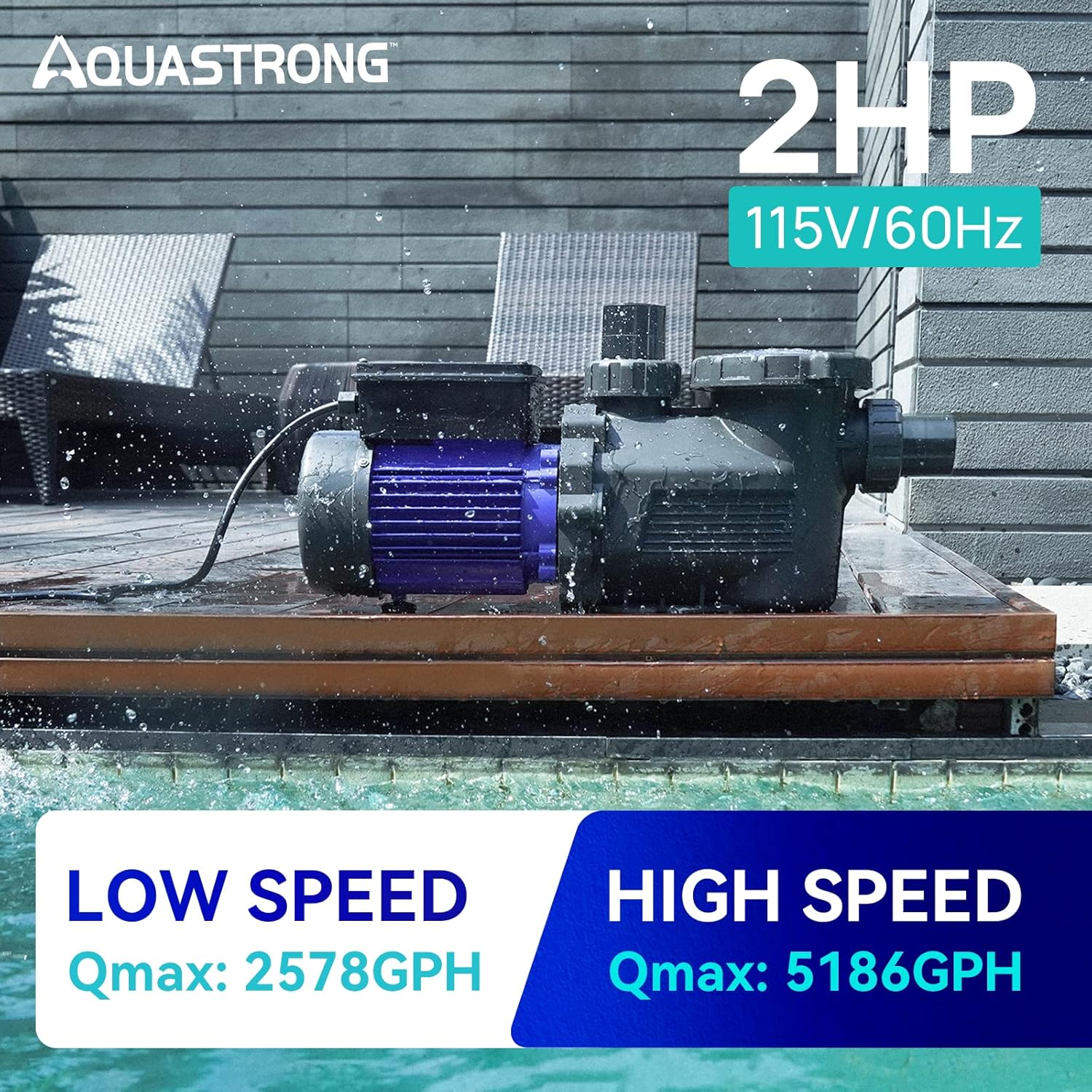 AQUASTRONG In/Above Ground Pool Pump, High Flow (with Timer, 2HP, 8917 GPH, 220V)