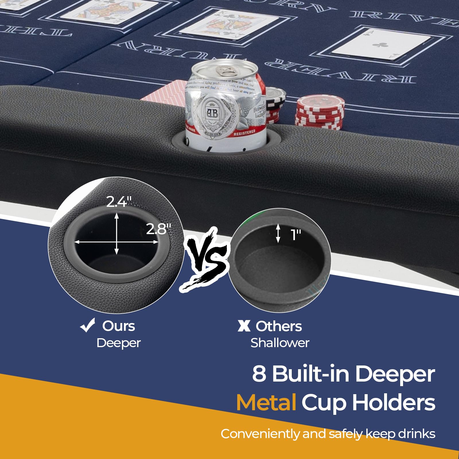 72” Poker Table Foldable, 8 Players Card Board Game Table w/Deep Metal Cup Holders