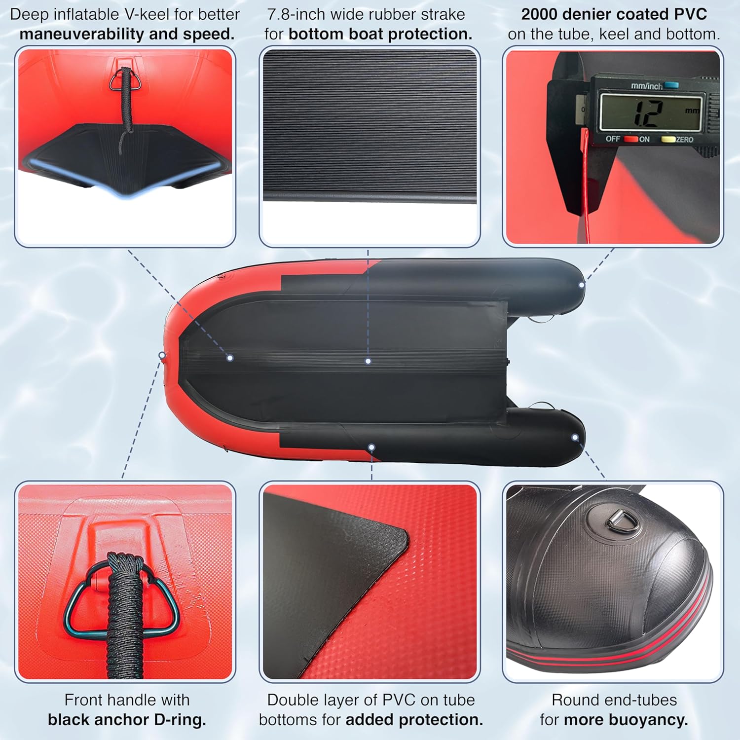 Inflatable Boat | Yacht Dinghy Tender Raft | Multi Person Fishing Boat | Aluminum Floor Oars | Fishing Rod Holders | Heavy-Duty PVC | 2024 Model |