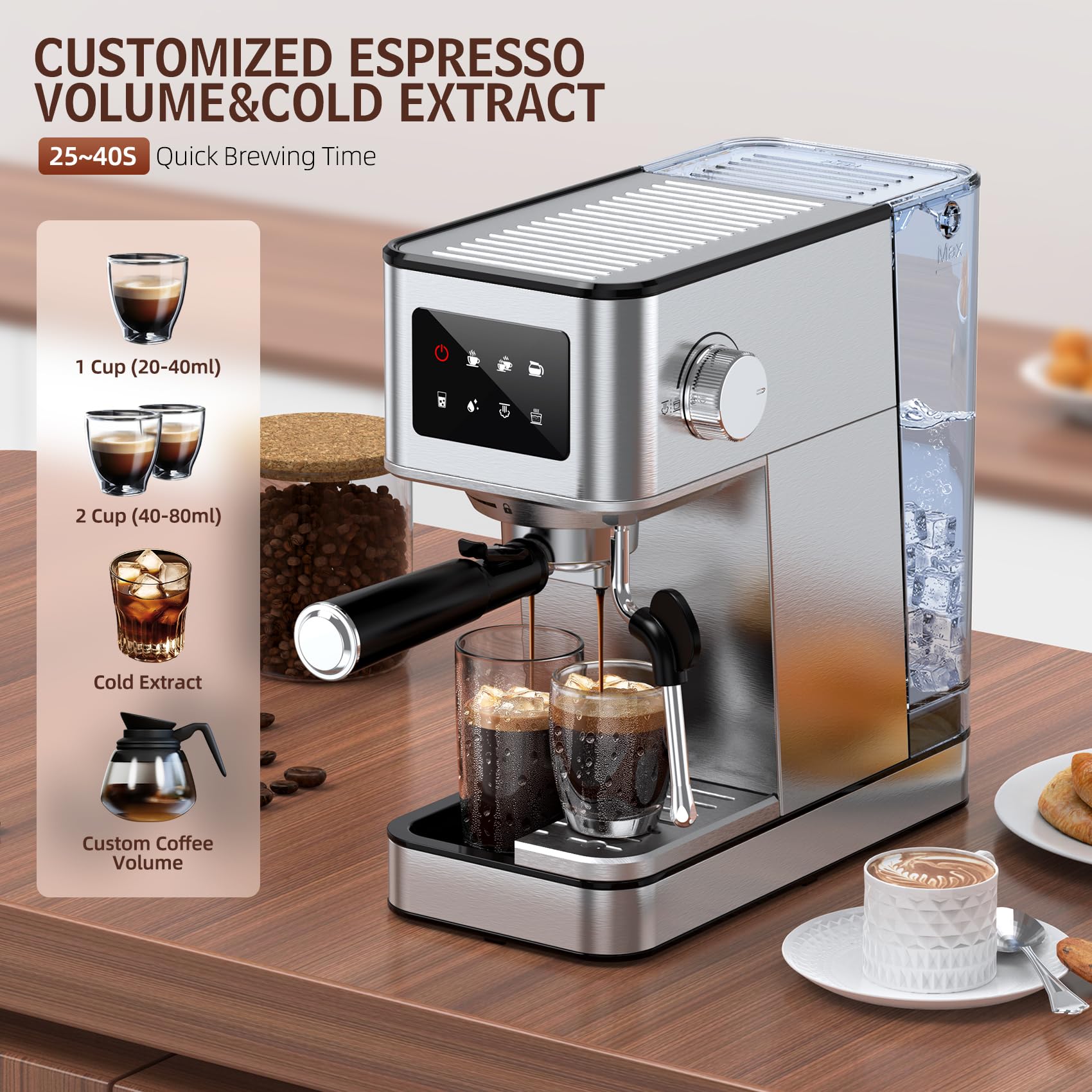 QJA Espresso Machine, 20 Bar Compact Espresso Maker