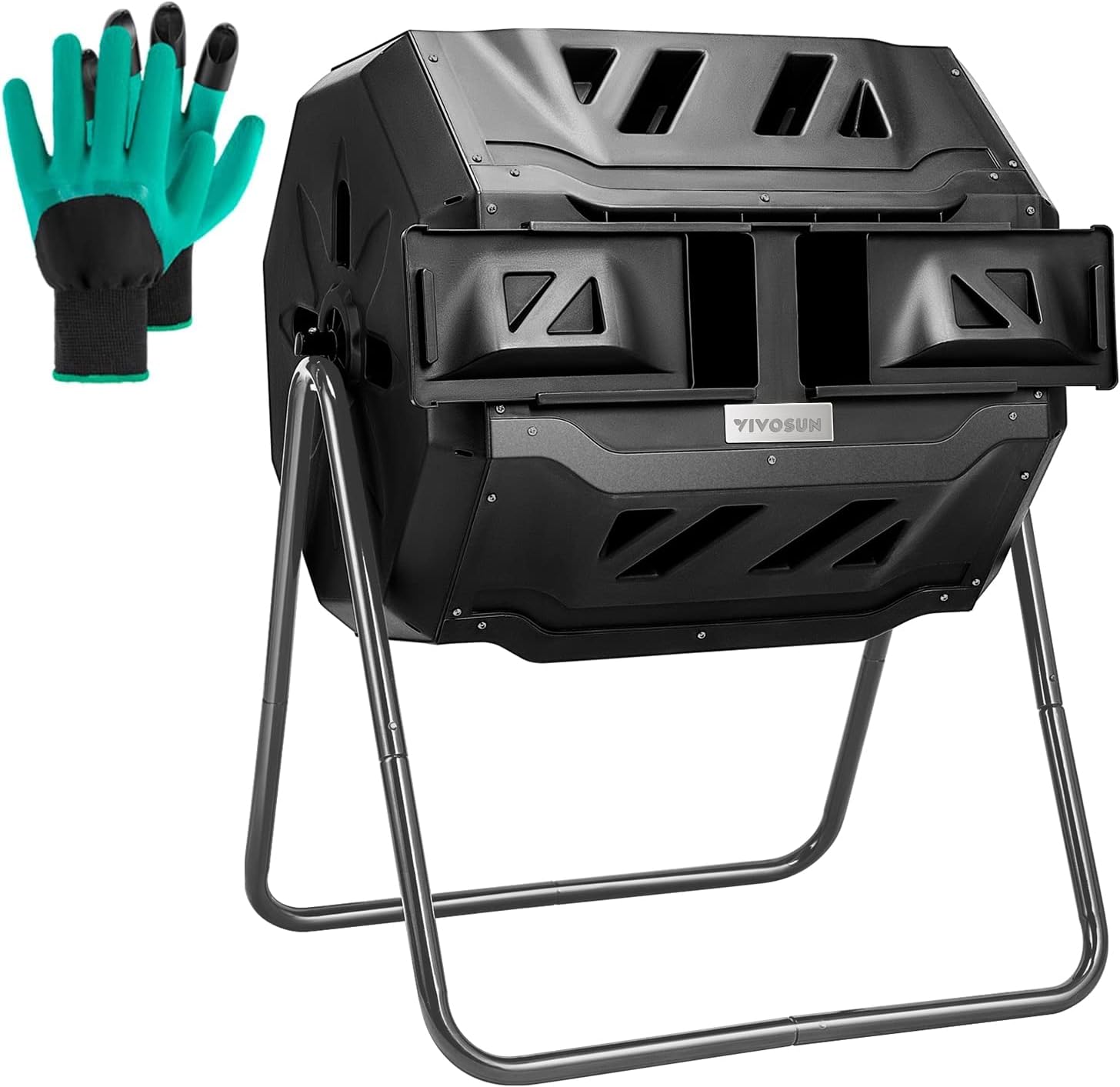 VIVOSUN Outdoor Tumbling Composter Dual Rotating Batch Compost Bin, 43 Gallon Black Door