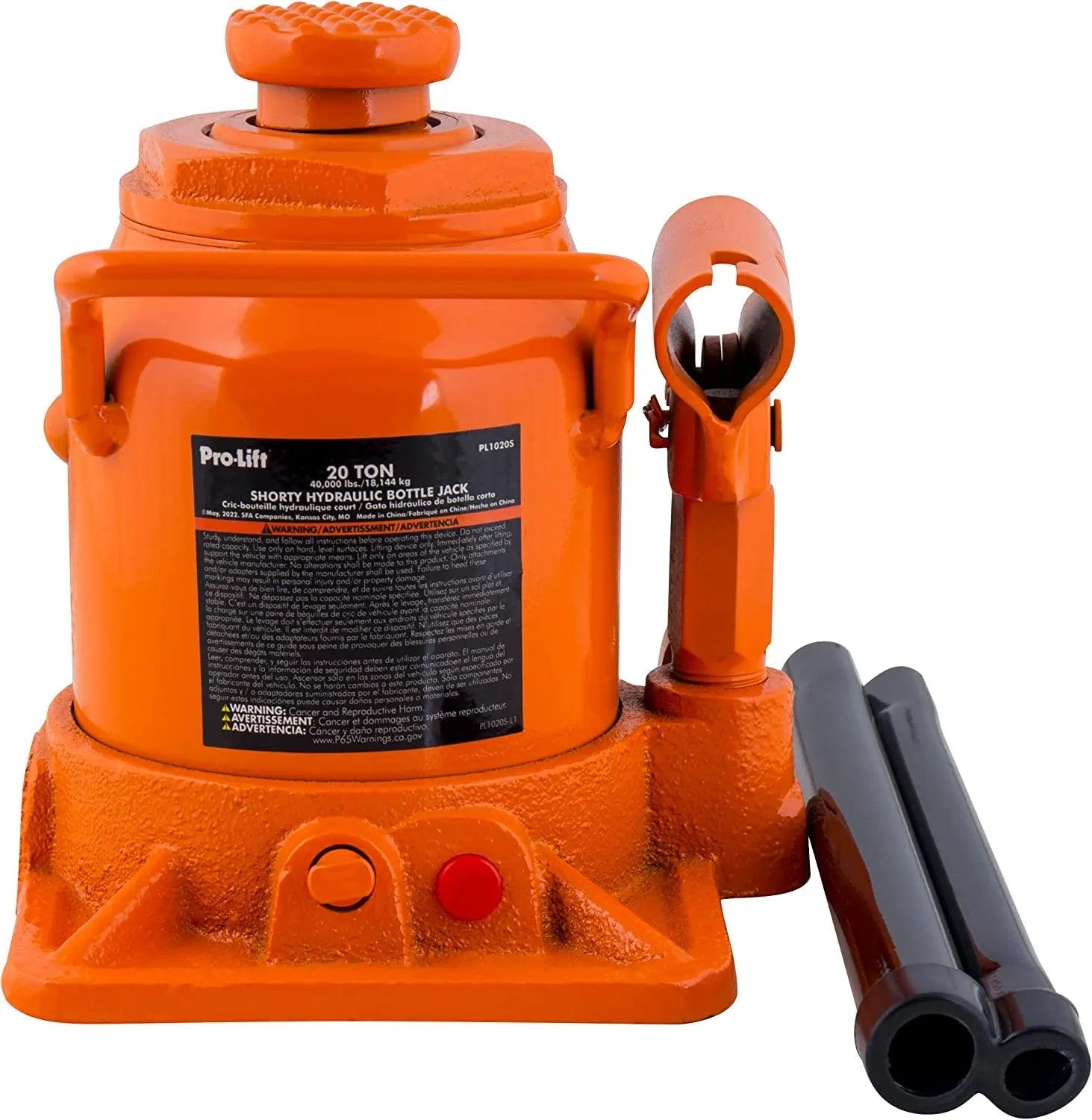 20 Ton Shorty Hydraulic Bottle Jack - Portable Car Jack 40000 Lbs Capacity with Pump Handle for Car Sedans SUV