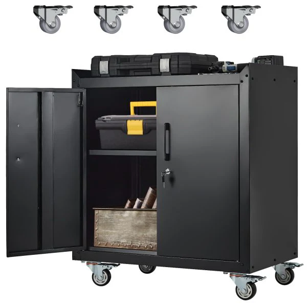 Garage Storage Cabinet with Wheels, 2 Door Tool Cabinet with Adjustable Shelves, Metal Lockable Tool Cabinet, Rolling Tool Chest for Home, 34 H x 30.3 L x 18 W, Assembly Required