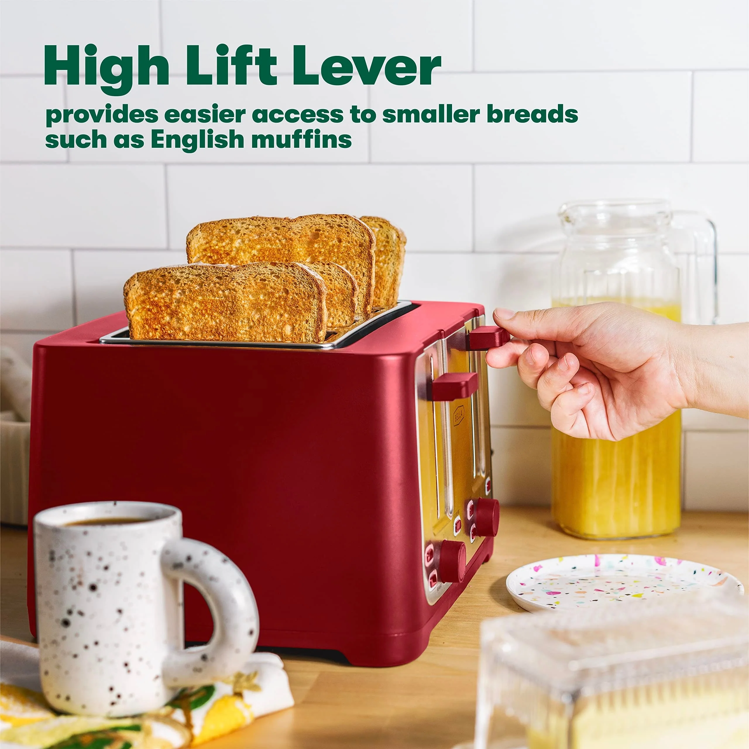 4 Slice Toaster with Auto Shut Off - Extra Wide Slots & Removable Crumb Tray and Cancel, Defrost & Reheat Function