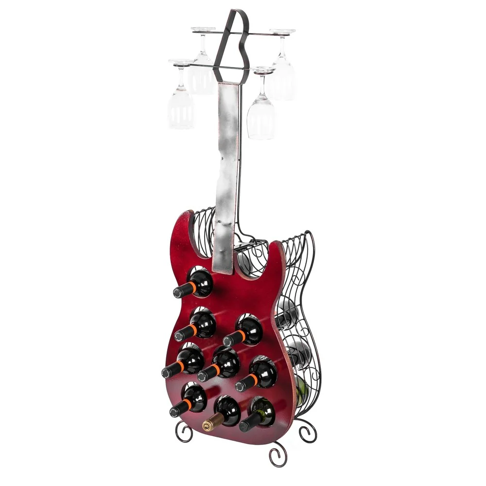 Vintage Guitar Shaped Freestanding Decorative Wine Holder