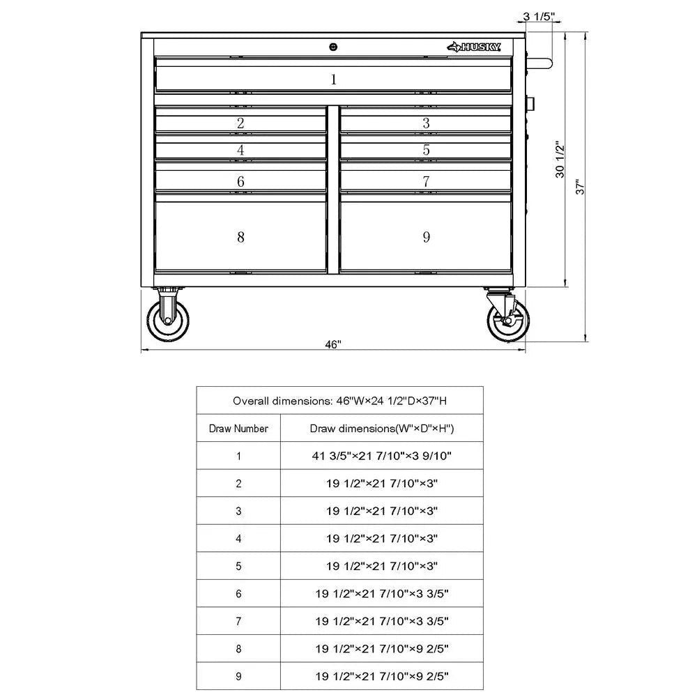 2025 46 in. W x 24 in. D 9-Drawer Gloss Black Deep Tool Chest Mobile Workbench