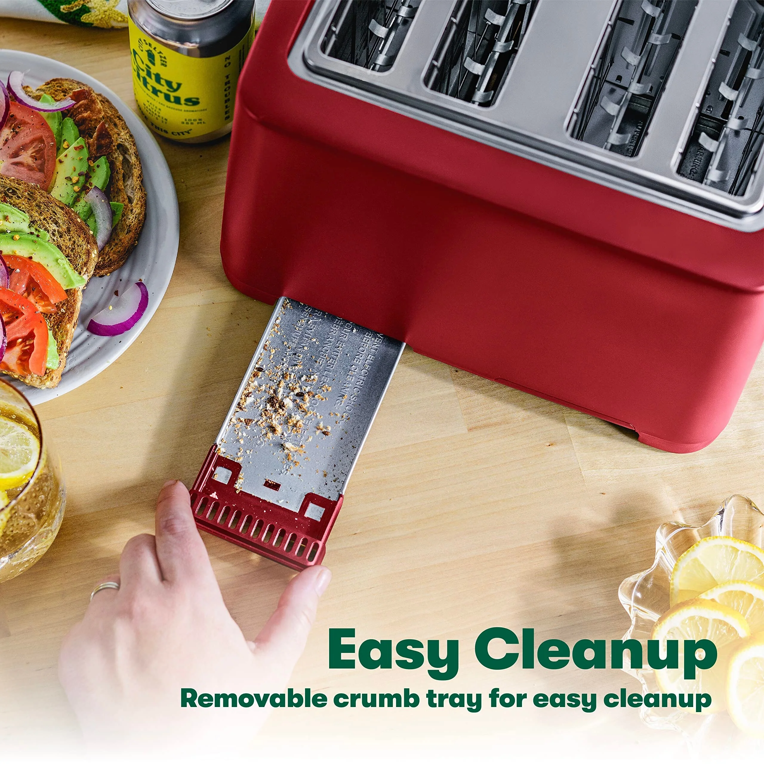 4 Slice Toaster with Auto Shut Off - Extra Wide Slots & Removable Crumb Tray and Cancel, Defrost & Reheat Function