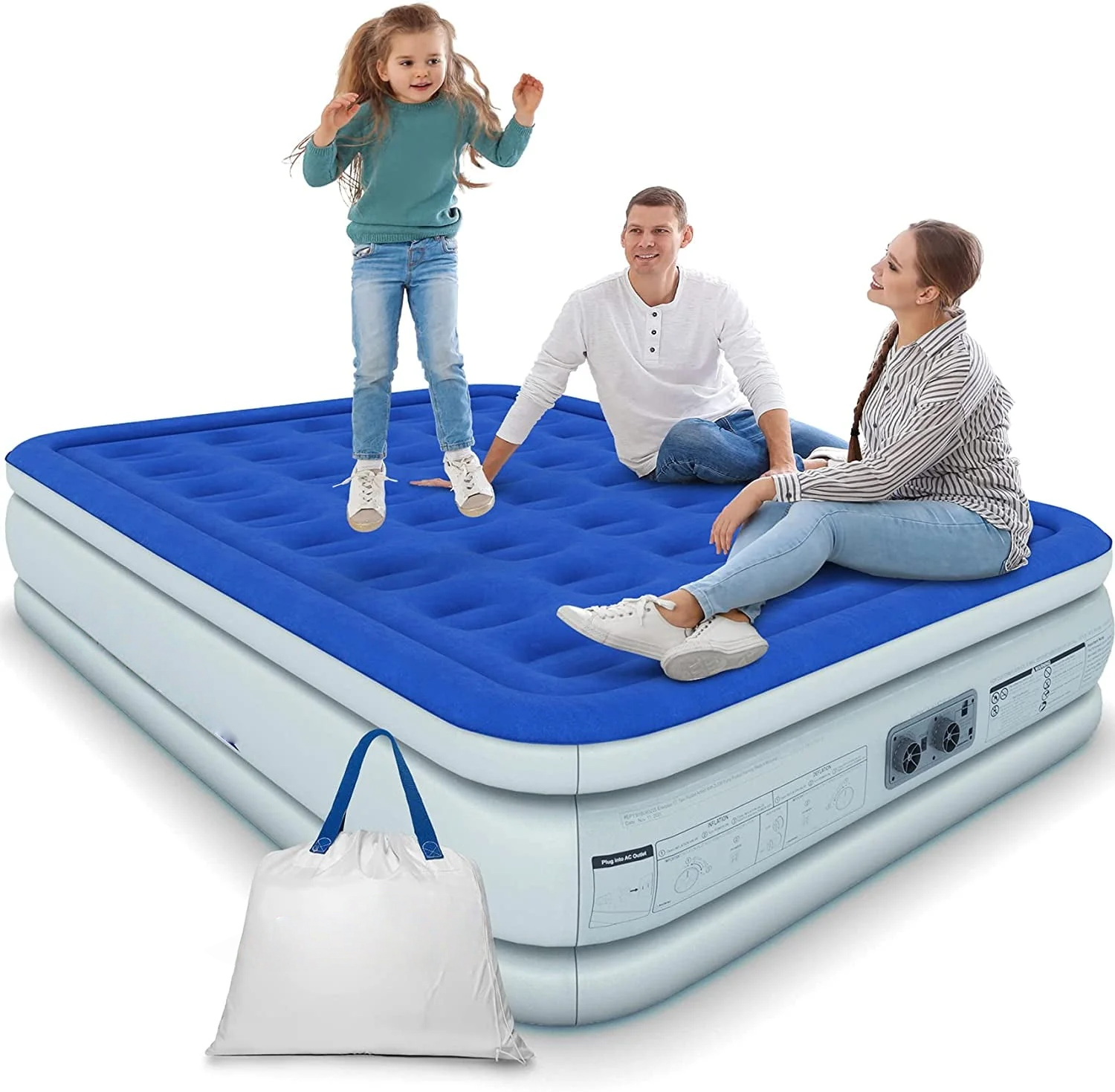 Air Mattress with Built-in Pump - Double Height Inflatable Mattress for Camping, Home & Portable Travel - Queen, 13 Inch