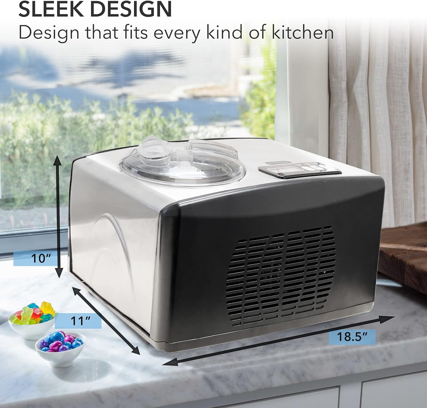 2025 Automatic Ice Cream Maker, 1.6 Quart, Stainless Steel, Built-in Compressor, LCD Display, Timer, Black/Pink