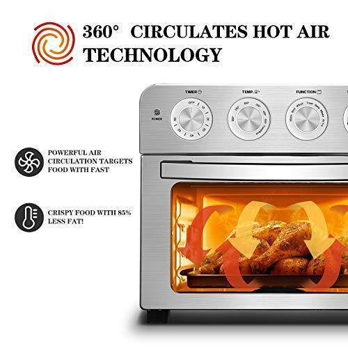 Geek Chef Air Fryer Toaster Oven, 6 Slice 24QT Convection Airfryer Countertop Oven, Roast, Bake, Broil, Reheat, Fry Oil-Free, Cooking Accessories Included, Stainless Steel, Silver, 1700W
