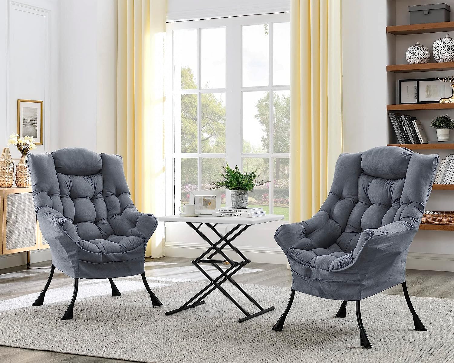 2025 Living and More High Back Sofa Chair, Modern Fabric Lazy Chair, Accent Contemporary Lounge Chair, Cool Grey