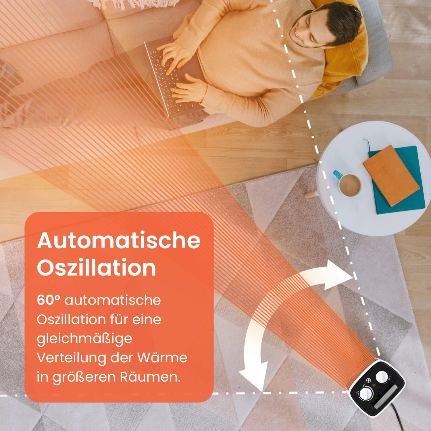 Pro Breeze 2000W Mini Keramik Heizlüfter energiesparend mit automatischer Oszillation, Zwei Leistungsstufen, Kleine Elektroheizung leise für Wohnzimmer, Büro, Terasse - Wei