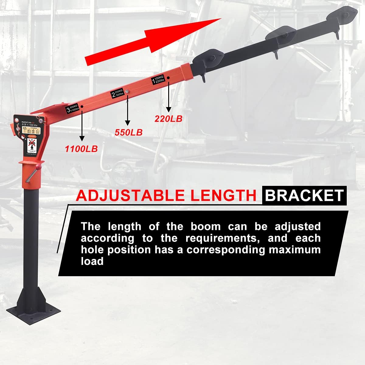 1100lb Folding Dismountable Household Hoist Truck Crane with Electric Hoist (110V) – 880lb Pulling Force, Jib Cranes for Factory, Warehouse, Construction